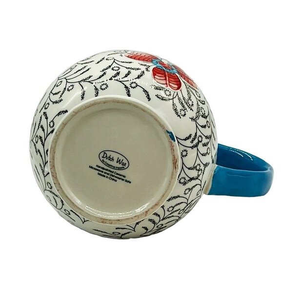 Dutch Wax Floral Pitcher Blue Red Flowers Handpainted Ceramic Coastline Imports - Picture 6 of 10